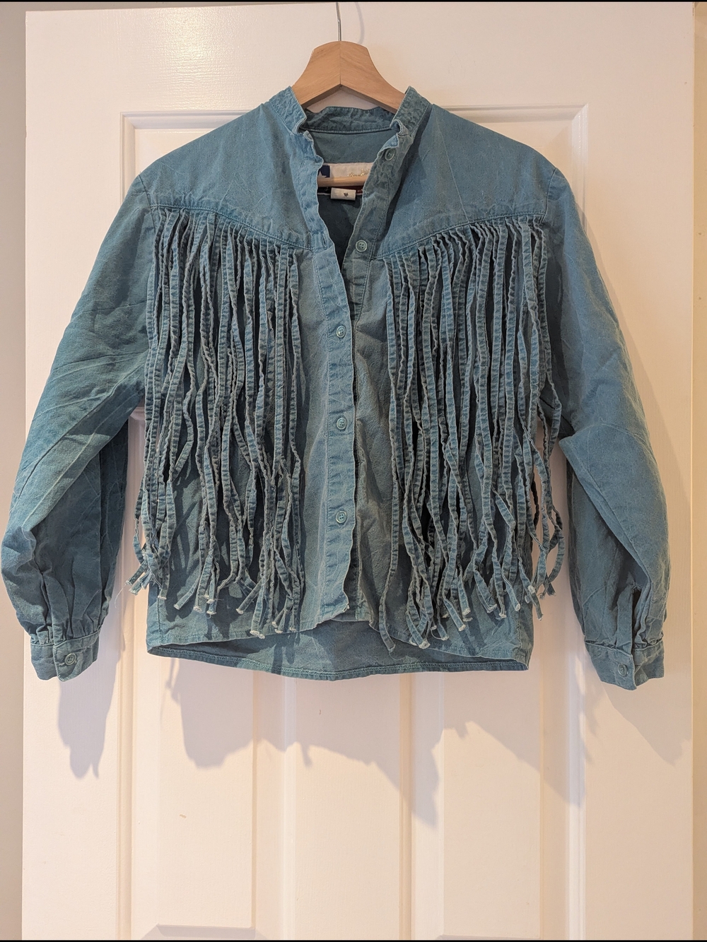 Vintage Turquoise Blue Fringe Button-Down Western Shirt Festival Countrycore S